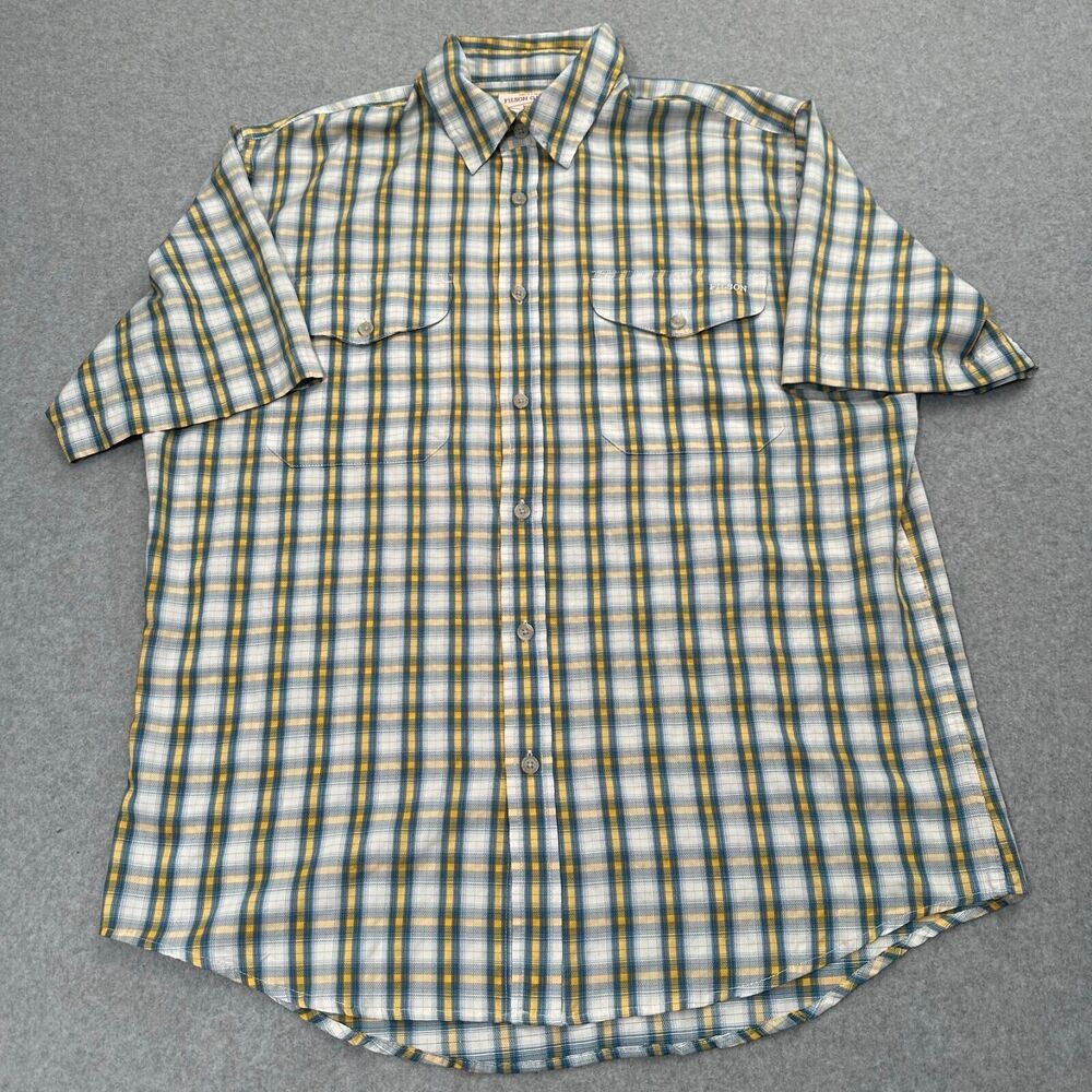 CC Filson Mens Medium Plaid Pocket Shirt Cotton Short Sleeve Outdoors Hiking